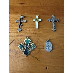 Vintage Religious Cross Pendant Lot Catholic Christian Medals Jerusalem Mixed